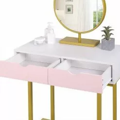 EUGAD Schminktisch (1-St), Schminktisch Frisiertisch Kommode mit Spiegel modern Kosmetiktisch mit 3 Schubladen Weiß-Rosa-Golden -Eugad Möbel Einkaufen 385e3e49 962a 410c 8e2e 49e6cbf35bba