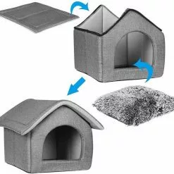 EUGAD Tierbett, Katzenhaus Katzenhöhle herausnehmbarer Matte Dunkelgrau, Hellgrau -Eugad Möbel Einkaufen 38c7893c a28a 5129 b2ce d3d44e4d8047