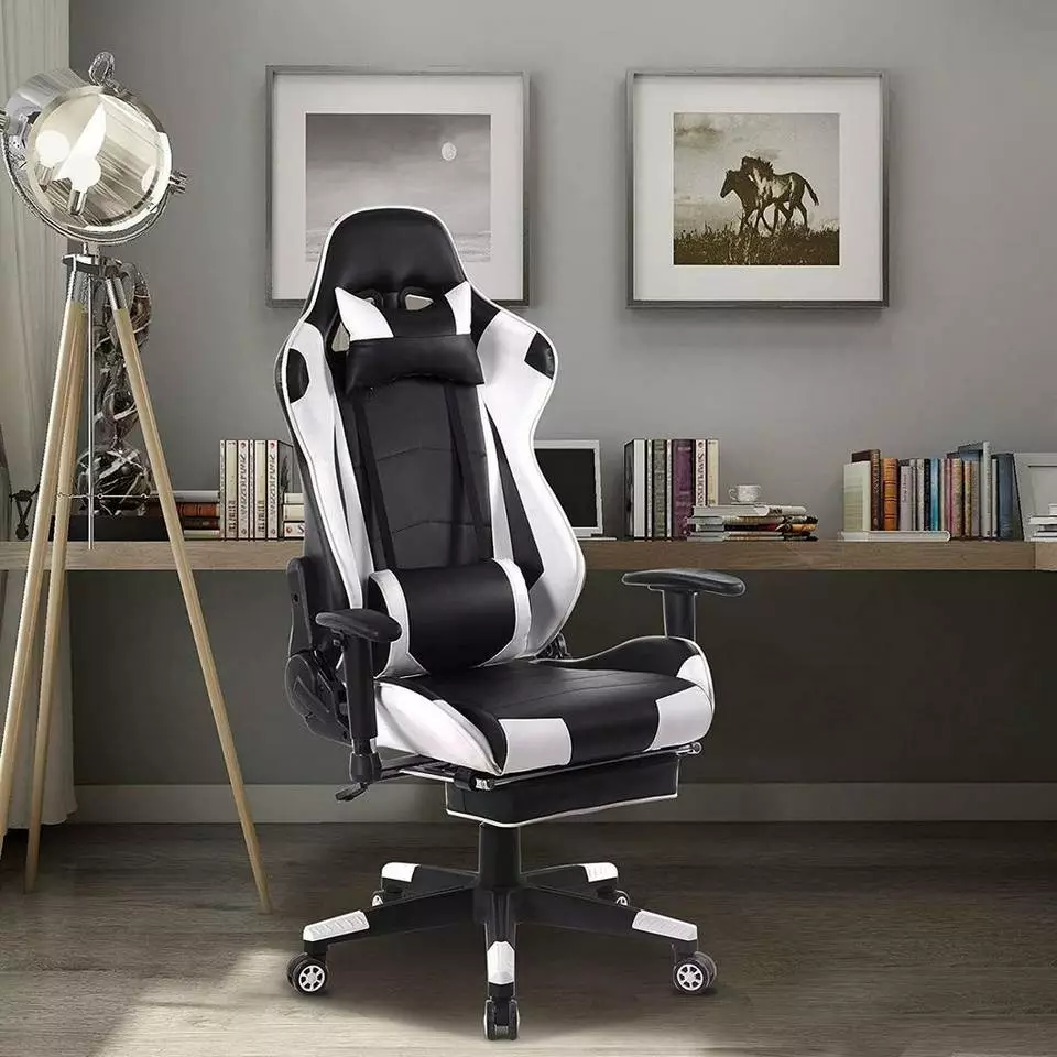EUGAD Gaming Chair, Bürostuhl Schreibtischstuhl, Kunstleder, mit Ledenkissen Kopfstütze einstellbaren Armlehnen Weiß Grau, Rot, Weiß 5 EUGAD Gaming Chair, Bürostuhl Schreibtischstuhl, Kunstleder, mit Ledenkissen Kopfstütze einstellbaren Armlehnen Weiß Grau, Rot, Weiß – Bild 5