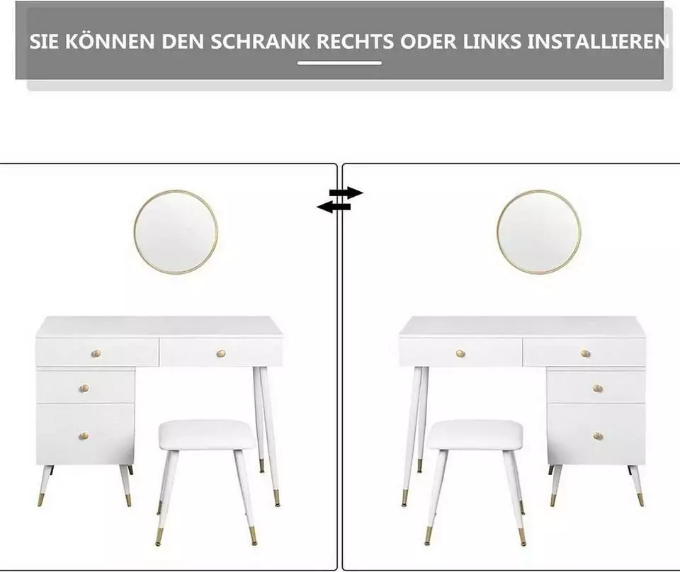 EUGAD Schminktisch (1-St), Schminktisch mit Hocker und Spiegel, Frisiertisch mit 4 Schubladen und Kosmetiktisch Frisierkommode für Schlafzimmer, Weiß Gold 6 EUGAD Schminktisch (1-St), Schminktisch mit Hocker und Spiegel, Frisiertisch mit 4 Schubladen und Kosmetiktisch Frisierkommode für Schlafzimmer, Weiß Gold – Bild 6