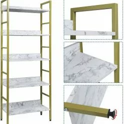 EUGAD Bücherregal, 1-tlg., Standregal, Küchenregal, 5 offenen Regalebenen, MDF, Metall, Schwarz Marmor Golden-Wei&szlig;er Marmor, Vintage -Eugad Möbel Einkaufen 3c49ce98 8105 5cba a663 39d4c5e8c7bf