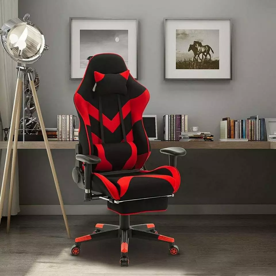 EUGAD Gaming Chair, Bürostuhl, Gaming Stuhl, Stoffbezug Rot Grau, Schwarz 2 EUGAD Gaming Chair, Bürostuhl, Gaming Stuhl, Stoffbezug Rot Grau, Schwarz – Bild 2