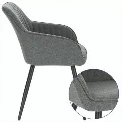 EUGAD Esszimmerstuhl (1 Stück), Küchenstuhl Wohnzimmerstuhl Sitzfläche aus Leinen Polsterstuhl mit Armlehne Metallbeine für Esszimmer Wohnzimmer Küche,Dunkelgrau Hellgrau -Eugad Möbel Einkaufen 3f2bf7dd a9f0 5aa4 9bfa 1b88f07d8353