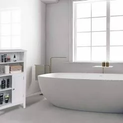 EUGAD Badkommode, Badschrank Beistellschrank, mit Doppeltür, 4 Fächern, MDF, Weiß -Eugad Möbel Einkaufen 3f7ce617 8d7c 513c b754 c14f45e1fe04