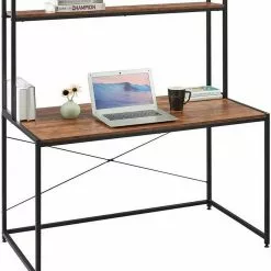 EUGAD Schreibtisch, PC-Tisch Bürotisch Arbeitstisch mit Bücherregal Holz 120x60x140 cm Schwarz-Marmor Schwarz-Vintage -Eugad Möbel Einkaufen 3fcd3db6 346e 5efc 9d38 ee60219752f8