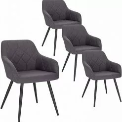 EUGAD Esszimmerstuhl (4 Stück), Wohnzimmerstuhl aus Leinen Polsterstuhl mit Armlehnen und Rückenlehne schwarze Gestell aus Metall Hellgrau Dunkelgrau -Eugad Möbel Einkaufen 40824af9 9ec6 5a37 9d05 6ec26e6f9ada