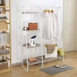 EUGAD Garderobenständer, Kleiderständer,mit Regal, Metall, Holz,im Flur, Wohnzimmer, Dunkelbraun-Schwarz Eiche-Weiß, Sand-Weiß -Eugad Möbel Einkaufen 40ba23b8 b558 556d 859f 8957954757fd