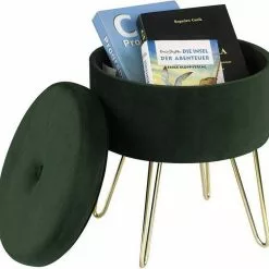 EUGAD Sitzhocker, Samthocker mit Stauraum, rund, mit stabilen goldenen Metallfüßen, Türkis Dunkelgrau, Dunkelgrün, Hellgrau, Rosa, Türkis -Eugad Möbel Einkaufen 413c7885 9c78 5694 adbc 98dbdaf8337d