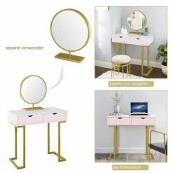EUGAD Schminktisch (1-St), Schminktisch Frisiertisch Kommode mit Spiegel modern Kosmetiktisch mit 3 Schubladen Weiß-Rosa-Golden -Eugad Möbel Einkaufen 4281697b 2b45 4330 895a 02cc5325afb3