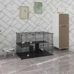 EUGAD Freigehege, Freigehege Kaninchen mit Stauraum Hasen Meerschweinchen Welpenauslauf Laufgitter mit Tür&Treppe DIY Schwarz 38 Platten (35x35cm/Platte) 105 x 70 x 70 cm -Eugad Möbel Einkaufen 43d2b45a cf98 510f 9495 7ca5273eccea