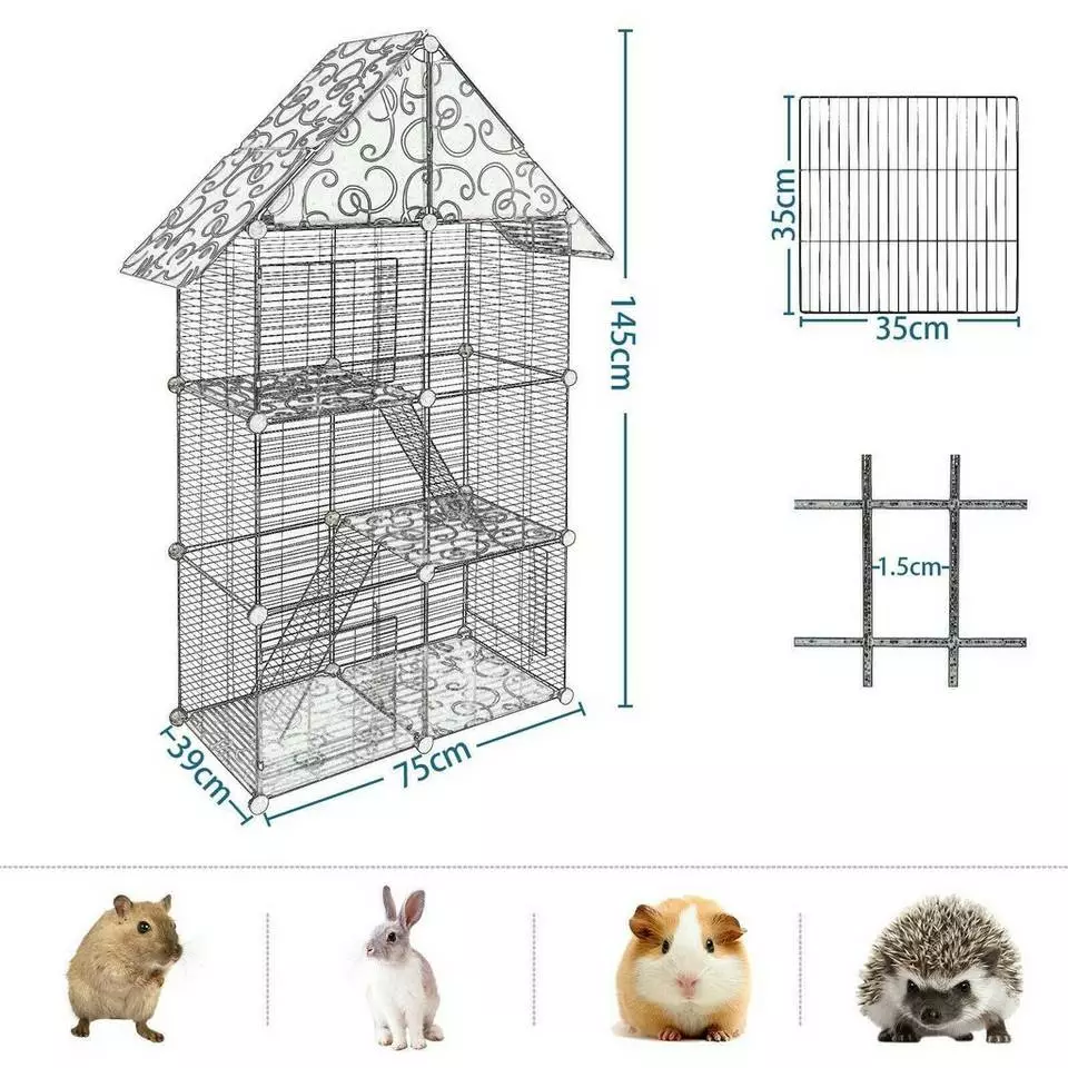 EUGAD Freigehege, Kleintierkäfig Katzenkäfig Schwarz 75x39x145cm 3 EUGAD Freigehege, Kleintierkäfig Katzenkäfig Schwarz 75x39x145cm – Bild 3
