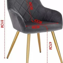 EUGAD Esszimmerstuhl (1 Stück), Wohnzimmerstuhl aus Samt Polsterstuhl mit Armlehnen und Rückenlehne, Gestell aus Metall mit goldenen Beine Dunkelgrau Schwarz -Eugad Möbel Einkaufen 47989c3f 045e 4a16 bcee ebca7e824252