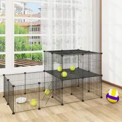 EUGAD Freigehege, Freigehege Kaninchen mit Stauraum Hasen Meerschweinchen Welpenauslauf Laufgitter mit Tür&Treppe DIY Schwarz 30 Platten (35x35cm/Platte) 105 x 70 x 70 cm -Eugad Möbel Einkaufen 482061c8 5d4c 5557 a199 c4dec40af749