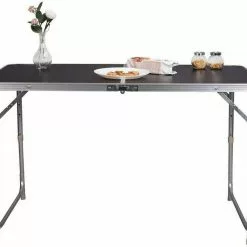 EUGAD Campingtisch, zusammenklappbar Pickniktisch, höhenverstellbar 120x60x55-62-70cm, Tischplatte aus MDF, Grau Eiche, Schwarz, Weiß -Eugad Möbel Einkaufen 4850b381 0b5b 5c8e 85f2 41aad7759898