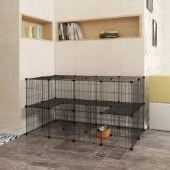 EUGAD Freigehege, Freigehege Kaninchen mit Stauraum Hasen Meerschweinchen Welpenauslauf Laufgitter mit Tür&Treppe DIY Schwarz 41 Platten (35x35cm/Platte) 105 x 70 x 70 cm -Eugad Möbel Einkaufen 488a0952 9a59 524c 93e4 30c71be831ea