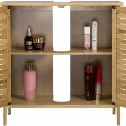 EUGAD Waschbeckenunterschrank (1-St) Unterschrank Badezimmerschrank Waschtisch Badschrank mit 2 Türen 60x30x60cm Bambus -Eugad Möbel Einkaufen 48c38378 e779 54d9 997b 616b947275fb