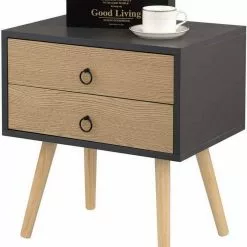 EUGAD Nachttisch, Beistelltisch mit 2 Schubladen Nachtkommode Nachtschrank Holzbeine MDF 46x35x50cm Weiß Grau, Weiß -Eugad Möbel Einkaufen 4964ef36 3dd9 5d63 b962 a85093869ef5