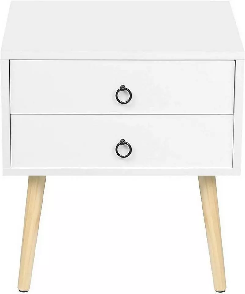 EUGAD Nachttisch, 2er-Set Beistelltisch mit 2 Schubladen Nachtkommode Nachtschrank Holzbeine MDF 46x35x50cm Weiß Grau, Weiß 4 EUGAD Nachttisch, 2er-Set Beistelltisch mit 2 Schubladen Nachtkommode Nachtschrank Holzbeine MDF 46x35x50cm Weiß Grau, Weiß – Bild 4