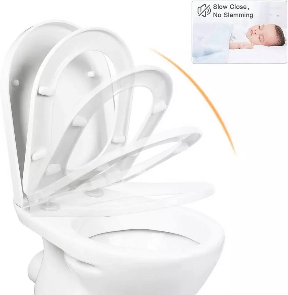EUGAD WC-Sitz, Toilettendeckel mit Absenkautomatik D Form Weiß 4 EUGAD WC-Sitz, Toilettendeckel mit Absenkautomatik D Form Weiß – Bild 4