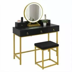 EUGAD Schminktisch (1-St), Schminktisch mit LED-Beleuchtung in 3 Farben, Kosmetiktisch mit Spiegel und Hocker, 5 Schubladen, 100x40x140cm, Modern Kosmetiktisch Weiß Schwarz, Weiß -Eugad Möbel Einkaufen 4afbf984 2fec 4274 b281 4e82952e7268