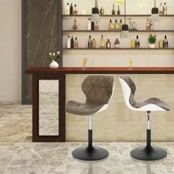 EUGAD Barhocker (2 St), niedriger Barhocker 360° Drehstuhl mit Rückenlehne 120kg belastbar Stuhl höhenverstellbar Kunstleder Sitzhöhe 40-54cm Dunkelbraun Weiß Anthrazit+Weiß, Dunkelbraun+Weiß