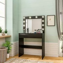 EUGAD Schminktisch, Frisiertisch 10 LED-Lampen mit Schubladen 80x40cm Schwarz Weiß -Eugad Möbel Einkaufen 4c0dce98 1181 5015 a390 d6602401980e