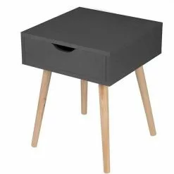 EUGAD Nachttisch, Beistelltisch mit Schublade Nachtkommode, Holzbeine MDF, Grau Weiß