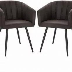 EUGAD Esszimmerstuhl, 2er-Set Polsterstuhl aus Stoffbezug mit Sesselförmigem Gepolstertem Sitz Dunkelbraun Grau