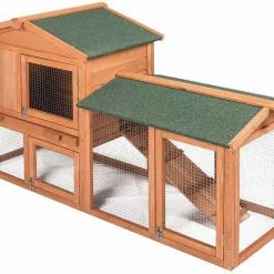 EUGAD Tierhaus, Kaninchenstall Kleintierstall Hasenkäfig, mit Treppe Wetterfest Doppelstöckig, Hellrot