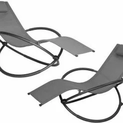 EUGAD Schaukelstuhl, 2tlg Schaukelstuhl Gartenliege Schwingstuhl für Terrasse Balkon Schwarz Grau