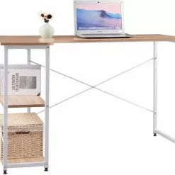 EUGAD Schreibtisch, PC-Tisch Bürotisch Arbeitstisch mit Bücherregal Holz 120x74x71,5 cm Hell Eiche Holz Vintage, Weiß+Hell Eiche -Eugad Möbel Einkaufen 4fd21d33 8988 5a59 baa0 c3150aa4d4bd