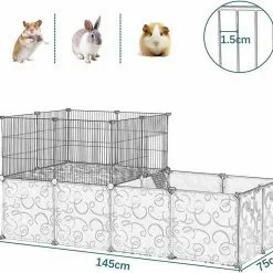 EUGAD Freigehege, mit Bodenplatten Kaninchen Hasen Meerschweinchen Welpenauslauf Laufgitter mit Tür&Treppe Doppelstöckig DIY Schwarz 38 Platten (35x35cm/Platte) 145x75x75 cm -Eugad Möbel Einkaufen 50271e19 3485 5df9 a57a 141f51e8e17c