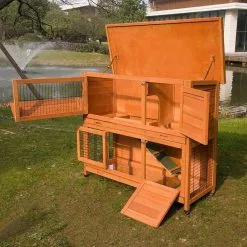 EUGAD Tierhaus, Hasenstall Kaninchenstall Hasenkäfig Kleintierstall Meerschweinchen Massivholz Hellrot 120 x 50 x 100,5 cm Grau-Wei&szlig;, Hellbraun -Eugad Möbel Einkaufen 51445a00 a81d 4994 a843 fa5cf1318ffd