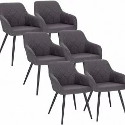 EUGAD Esszimmerstuhl (6 Stück), Wohnzimmerstuhl aus Leinen Polsterstuhl mit Armlehnen und Rückenlehne schwarze Gestell aus Metall Hellgrau Dunkelgrau -Eugad Möbel Einkaufen 51bfa06c 2338 544f b40d e0e338312ca7