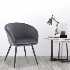 EUGAD Esszimmerstuhl, 2er-Set mit Armlehne, Retro Design, Samt, Metall Schwarz Dunkelgrau, Hellgrau -Eugad Möbel Einkaufen 552239e2 17c4 5222 8a94 f9b9e727a63b