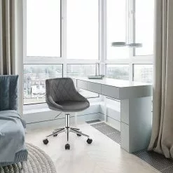 EUGAD Schreibtischstuhl (1 Stück), Bürohocker Rollhocker mit Rollen, Samt, höhenverstellbar, Rosa Dunkellgrau, Hellgrau -Eugad Möbel Einkaufen 57b0481f c9c6 47ee 8556 d1db643e36f2