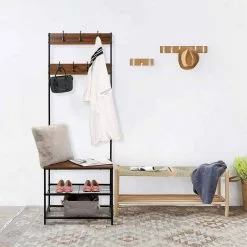 EUGAD Garderobenständer, (1 St), Kleiderständer, mit Haken, Schuhbank, Dunkelbraun -Eugad Möbel Einkaufen 57d3b5ee 8f3d 5419 96d7 af420fc7e44f