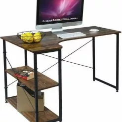 EUGAD Schreibtisch, PC-Tisch Bürotisch Arbeitstisch mit Bücherregal Holz 120x74x71,5 cm Hell Eiche Holz Vintage, Weiß+Hell Eiche -Eugad Möbel Einkaufen 5946a2e7 4f45 509b 8413 de3505de85ce