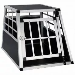 EUGAD Tiertransportbox, Hundetransportbox Alu Hundebox Reisebox Autobox für kleine/mittlere Hunde Französische Bulldogge Beagle Terriers Dackel Shiba Inu 69 x 54 x 50 cm L Schwarz, Silber