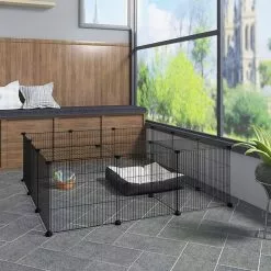EUGAD Freigehege, DIY 16 Platten Schwarz Laufstall Kleintiere Schwarz 109x109x39cm -Eugad Möbel Einkaufen 59c53439 ff70 5ea5 a81b 2eaf93b691d9