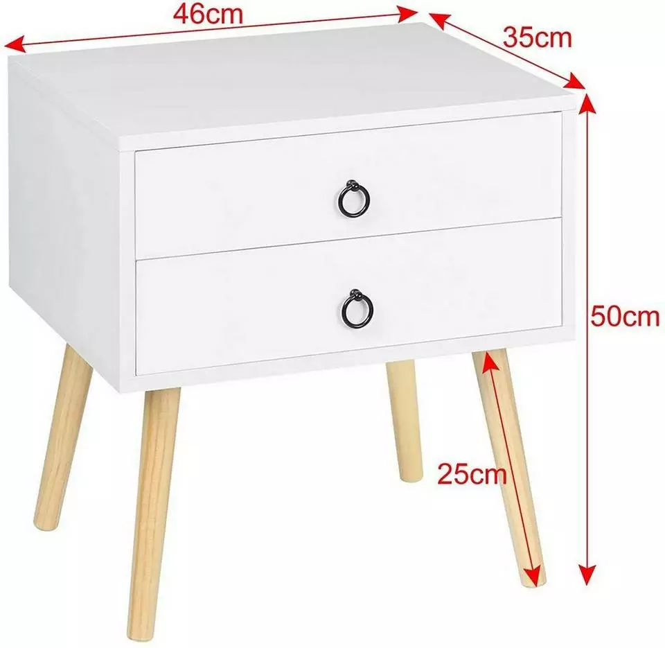 EUGAD Nachttisch, 2er-Set Beistelltisch mit 2 Schubladen Nachtkommode Nachtschrank Holzbeine MDF 46x35x50cm Weiß Grau, Weiß 3 EUGAD Nachttisch, 2er-Set Beistelltisch mit 2 Schubladen Nachtkommode Nachtschrank Holzbeine MDF 46x35x50cm Weiß Grau, Weiß – Bild 3