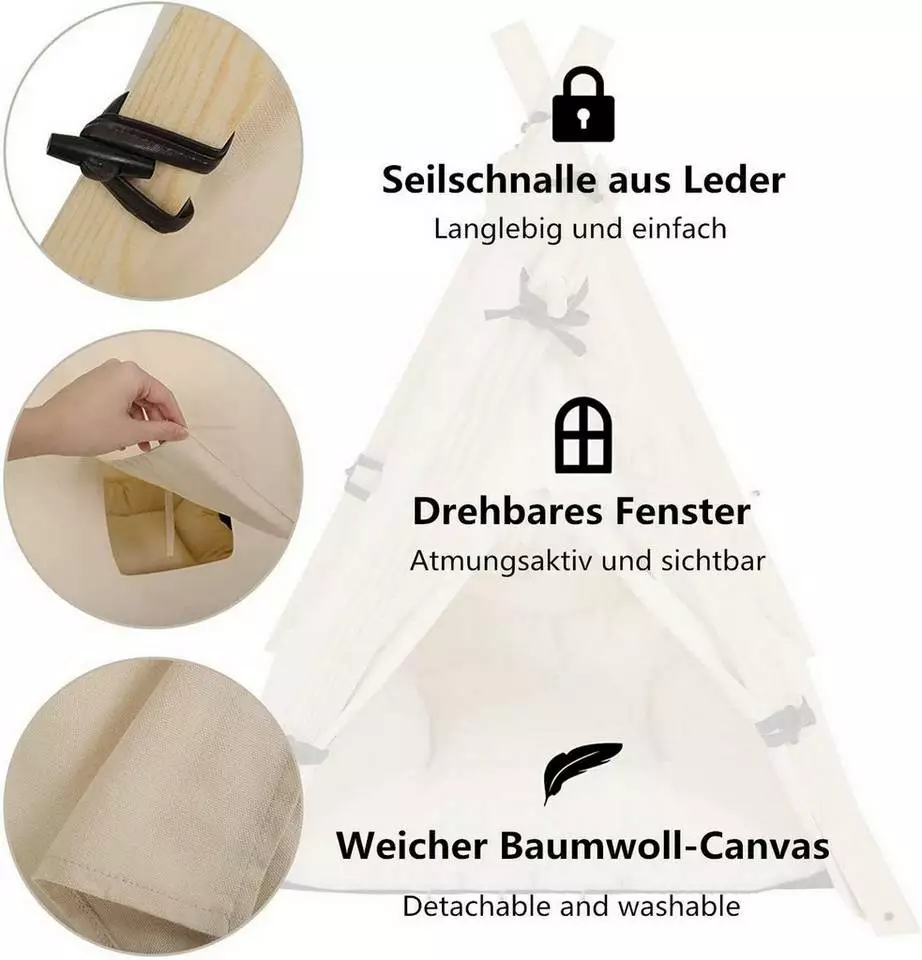 EUGAD Tierhaus, Tipi Hundezelt Katzenzelt 45x55x45cm Kätzchen Chihuahua Havaneser Kaninchen mit Kissen abnehmbar waschbar faltbar Weiß 12 EUGAD Tierhaus, Tipi Hundezelt Katzenzelt 45x55x45cm Kätzchen Chihuahua Havaneser Kaninchen mit Kissen abnehmbar waschbar faltbar Weiß – Bild 12