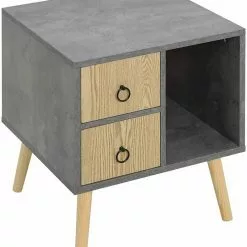EUGAD Nachttisch (1-St), Nachtkommode mit 2 Schubladen und Ablagefach, Nachtschrank, Industrial-Design, Beistelltisch, Sideboard für Schlafzimmer, Wohnzimmer, einfach Aufbau
