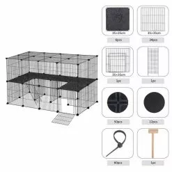 EUGAD Freigehege, Freigehege Kaninchen mit Stauraum Hasen Meerschweinchen Welpenauslauf Laufgitter mit Tür&Treppe DIY Schwarz 41 Platten (35x35cm/Platte) 105 x 70 x 70 cm -Eugad Möbel Einkaufen 5fae6146 4ff0 5a88 be7c ac1ec889d83a