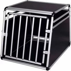 EUGAD Tierreisebox, Hundetransportbox Alu Hundebox Reisebox Autobox für kleine/mittlere Hunde Französische Bulldogge Beagle Terriers Dackel Shiba Inu 69 x 54 x 50 cm L Schwarz