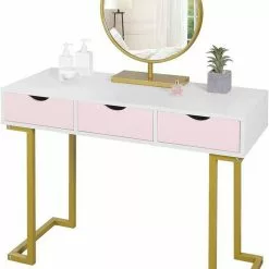 EUGAD Schminktisch (1-St), Schminktisch Frisiertisch Kommode mit Spiegel modern Kosmetiktisch mit 3 Schubladen Weiß-Rosa-Golden -Eugad Möbel Einkaufen 63419c13 ed62 437f bde1 b52c3d65e140