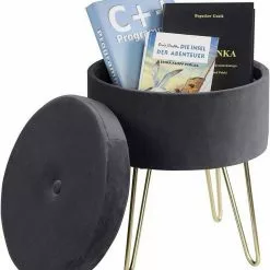 EUGAD Sitzhocker, Samthocker mit Stauraum, rund, mit stabilen goldenen Metallfüßen, Türkis Dunkelgrau, Dunkelgrün, Hellgrau, Rosa, Türkis -Eugad Möbel Einkaufen 6390ad62 dfda 574c b62c 009d90a41a5c