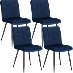 EUGAD Esszimmerstuhl (4 Stück), Polsterstuhl Wohnzimmerstuhl Samtstuhl Sessel mit Rückenlehne, Metallbeine, Sitzfläche aus Samt, Blau Creme, Dunkelgrau, Hellgrau, Rosa