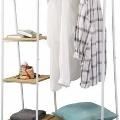 EUGAD Garderobenständer, Kleiderständer,mit Regal, Metall, Holz,im Flur, Wohnzimmer, Dunkelbraun-Schwarz Eiche-Weiß, Sand-Weiß -Eugad Möbel Einkaufen 6533e18e 9bb9 5c53 bbfd 913bc67e1e4d