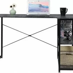 EUGAD Schreibtisch, mit Bücherregal 120x74x71,5 cm Schwarz Marmor Holz Vintage -Eugad Möbel Einkaufen 65676cdb 472c 59f7 ba83 5b51e8b65096